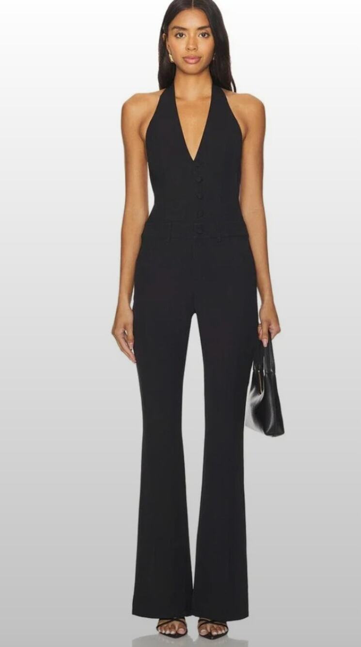 NWT Superdown Johnalyn Low Back Black Halter Jumpsuit, Small